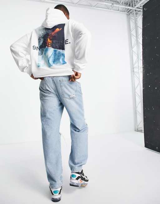 Sudadera blanca con capucha y estampado fotográfico de 9N1M SENSE