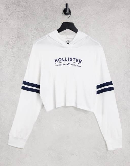 Sudadera blanca con capucha y logo manga larga de Hollister | ASOS