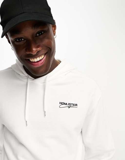 Sudadera blanca con capucha y logo de texto de Hollister
