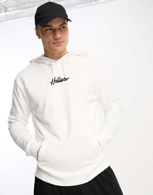 bebida mordedura marxismo Sudadera blanca con capucha y logo de texto en la parte central de Hollister  | ASOS