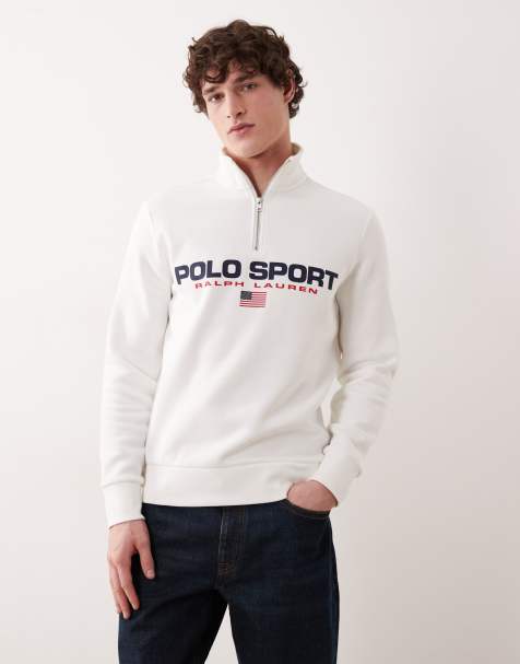 Sudadera blanca con cremallera corta y logo de bandera Sport de Polo Ralph Lauren - view 1