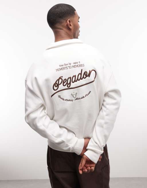 Sudadera blanca con cuello tipo polo y estampado en la espalda Belmonte de Pegador