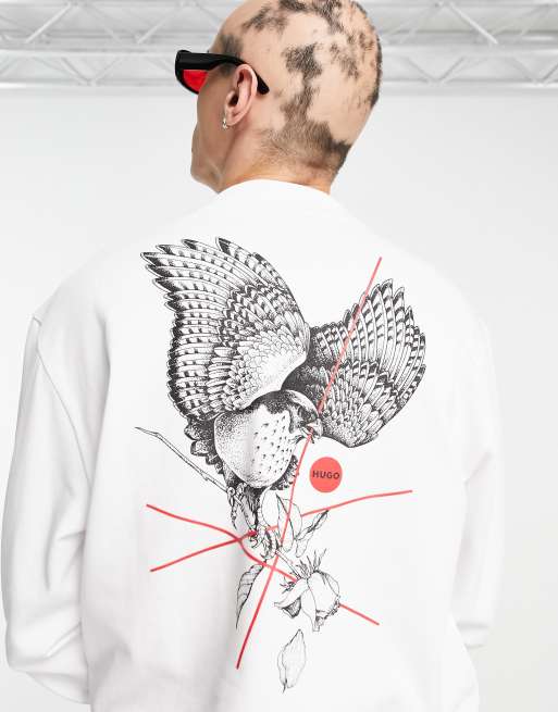 Sudadera blanca con estampado gráfico de pájaros en la parte delantera Dauvages de HUGO