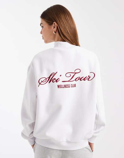 Sudadera blanca con estampado gráfico "Ski Tour" y cuello alzado de felpa de Cotton On - view 1