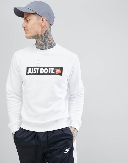 Por Petrificar Comunismo Sudadera blanca con logo en recuadro Just Do It 928699-100 de Nike | ASOS