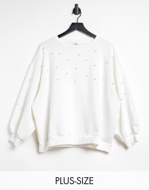 Sudadera blanca con perlas de River Island Plus