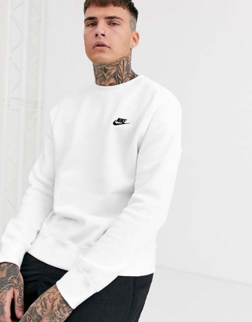 cosecha Plisado Desobediencia Sudadera blanca de cuello redondo Club de Nike | ASOS