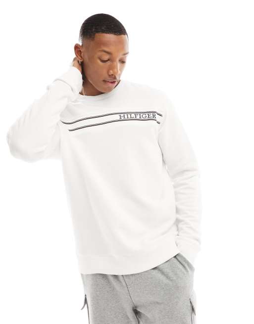Sudadera blanca de estar por casa con logo estilo monotipo a rayas de Tommy Hilfiger