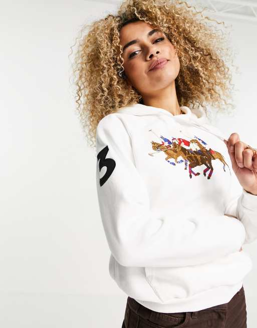 Sudadera blanca de manga larga con cuello redondo y caballo de Polo Ralph Lauren