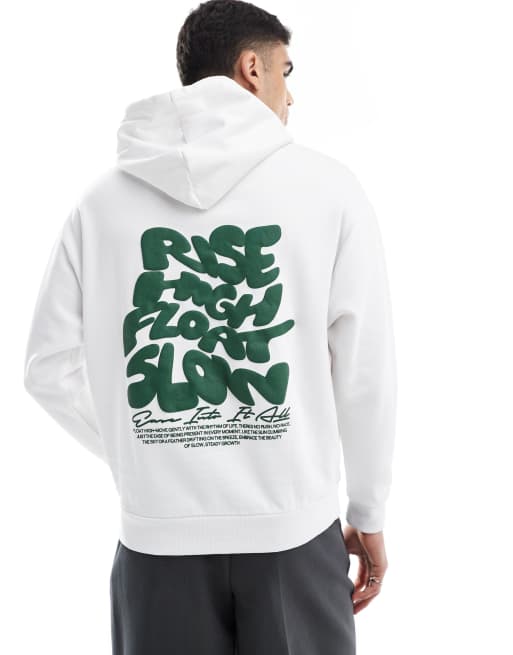 Sudadera blanca extragrande con capucha y estampado en relieve de ASOS DESIGN