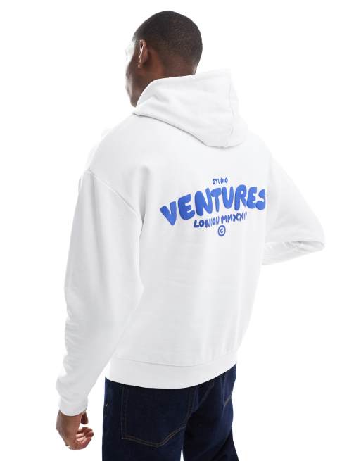 Sudadera blanca extragrande con capucha y estampado en relieve de ASOS DESIGN