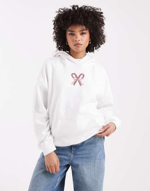 Sudadera blanca extragrande con capucha y estampado festivo "Nice List" de Hollister, 3 de 4