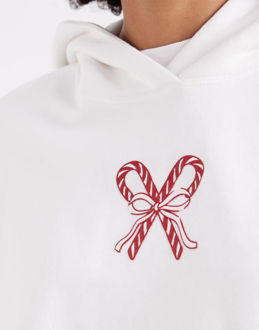 Sudadera blanca extragrande con capucha y estampado festivo "Nice List" de Hollister, 4 de 4