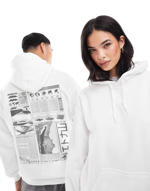 Sudadera blanca extragrande con capucha y estampado fotográfico en la espalda de ASOS DESIGN