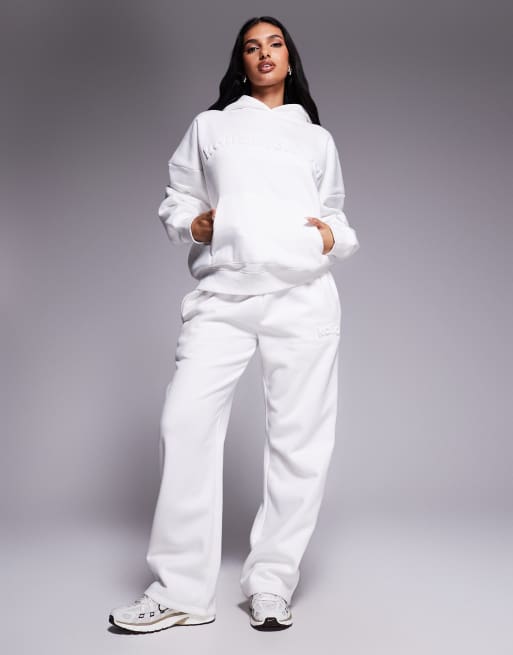 Sudadera blanca extragrande con capucha y logo bordado de mezcla de algodón de Kaiia (parte de un conjunto)  , 2 de 4