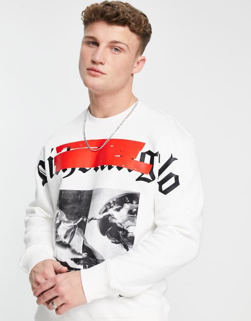 Sudadera blanca extragrande con estampado de Miguel ngel APOH de Topman