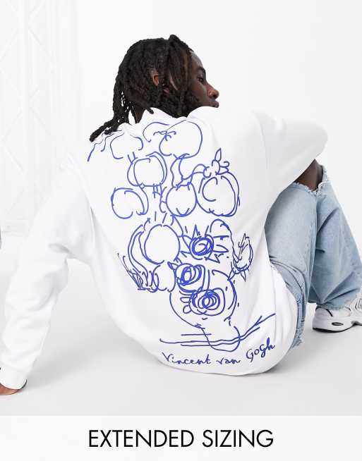 Sudadera blanca extragrande con estampados de Van Gogh de ASOS DESIGN