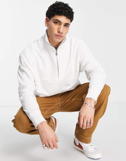 Sudadera blanca extragrande con media cremallera y detalle de paneles de ASOS DESIGN (parte de un conjunto)