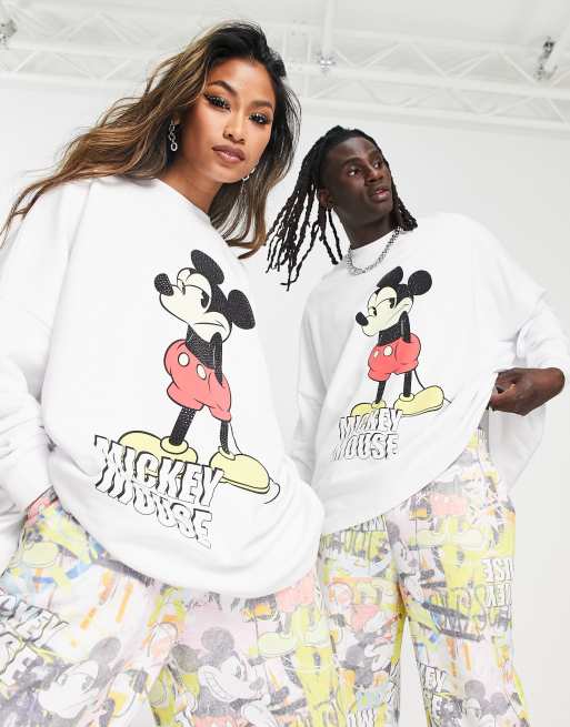 Sudadera blanca extragrande unisex con estampado de Punk Mickey de Disney  de ASOS DESIGN (parte de un conjunto)