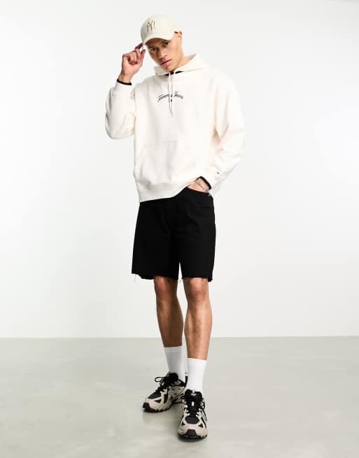 Sudadera blanca holgada con capucha y logo de bandera y texto serif de Tommy Jeans, 4 de 4