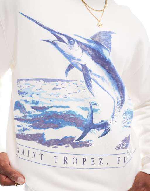 Sudadera blanca holgada con estampado náutico "Saint Tropez" de Hollister, 3 de 4