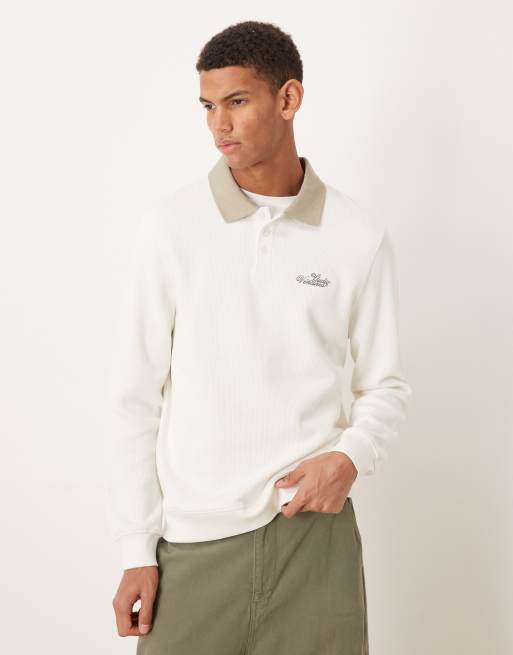 Sudadera blanco hueso con bordado en el pecho y solapas tipo polo en contraste de ASOS DESIGN