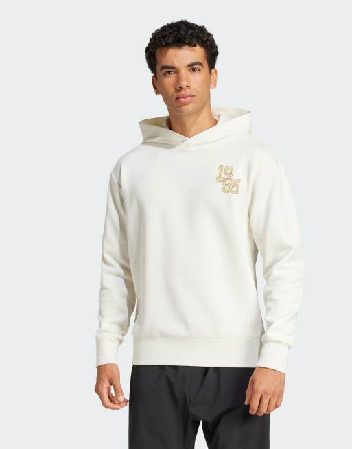 Sudadera blanco hueso con capucha y diseño del Real Madrid de tejido de punto doble Doubleknit de adidas Performance