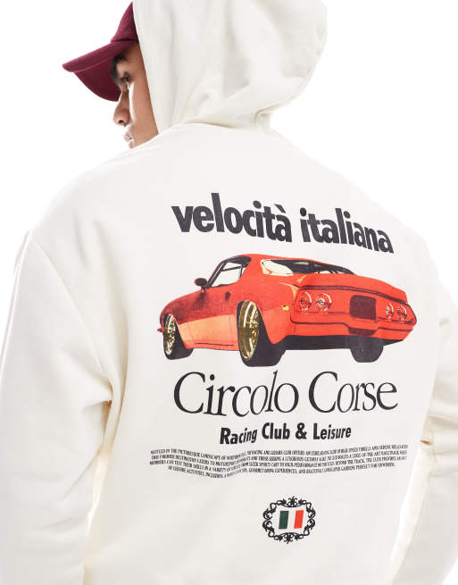 Sudadera blanco hueso con capucha y estampado trasero de ASOS DESIGN