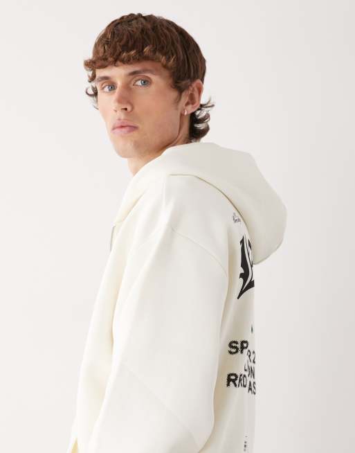 Sudadera blanco hueso extragrande con capucha, cremallera y estampado de palmera en la espalda de Karl Kani, 4 de 5
