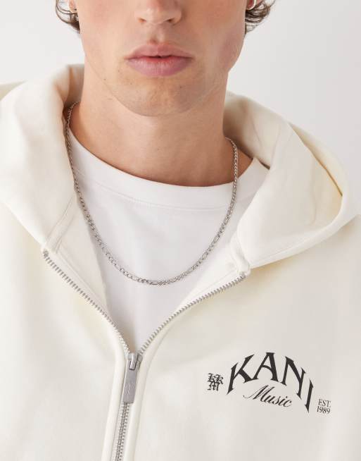 Sudadera blanco hueso extragrande con capucha, cremallera y estampado de palmera en la espalda de Karl Kani, 5 de 5