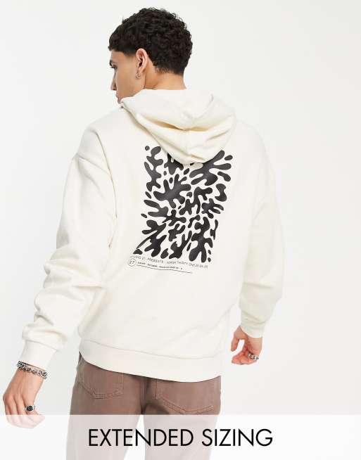 Sudadera blanco hueso extragrande con capucha y estampado abstracto en la espalda de FhyzicsShops DESIGN