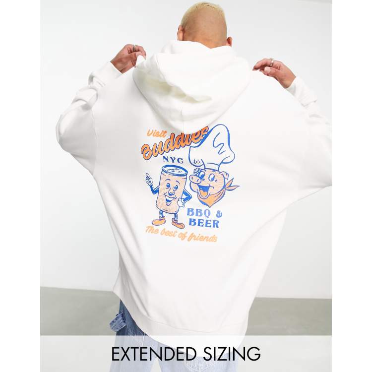 Sudadera blanco hueso extragrande con capucha y estampado de