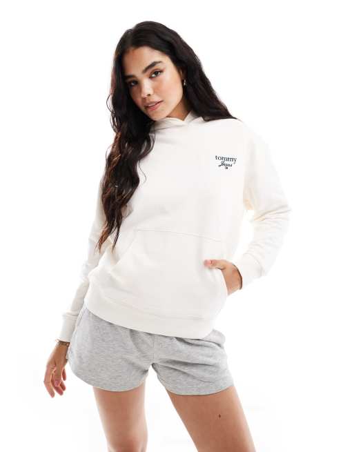 Sudadera blanco hueso extragrande con capucha y estampado en la espalda de Tommy Jeans