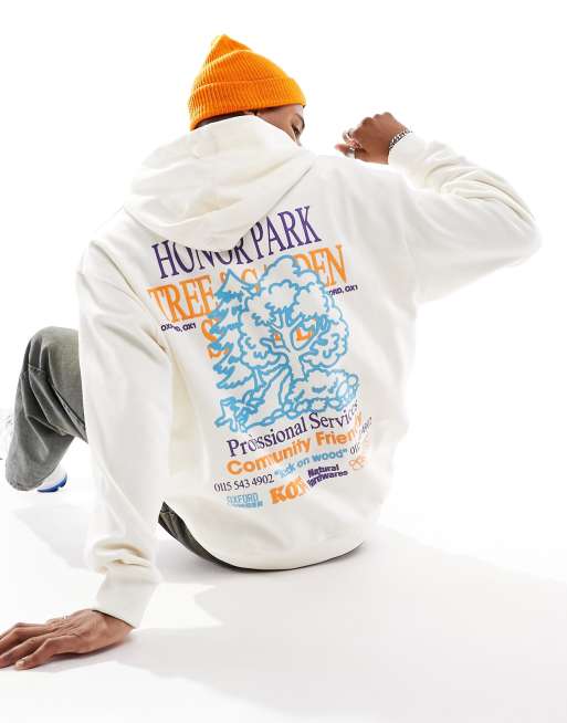 Sudadera blanco hueso extragrande con capucha y estampado en relieve de ASOS DESIGN