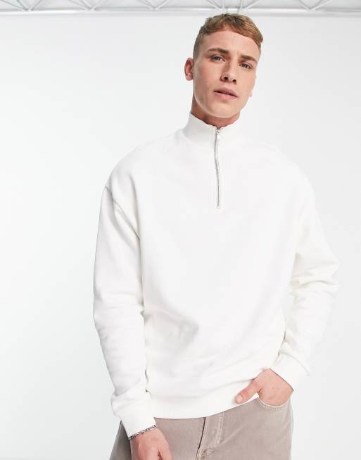 Sudadera blanco hueso extragrande con media cremallera de ASOS DESIGN
