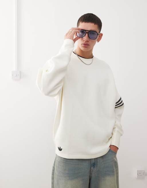 Sudadera blanco hueso extragrande de manga larga con cuello redondo Neuclassics de adidas Originals