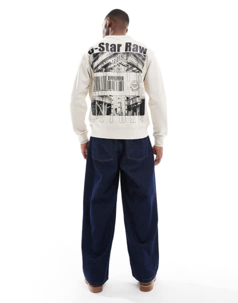 Sudadera blanco hueso sin cierres con estampado de código de barras en el pecho y la espalda de G-Star - view 1
