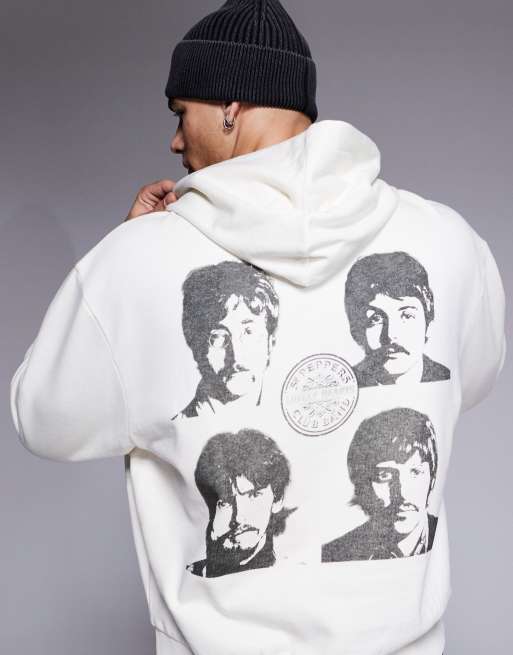 Sudadera blanco hueso unisex extragrande con capucha y estampados de The Beatles con licencia de ASOS DESIGN, 2 de 4
