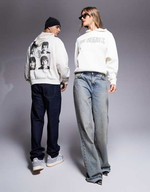 Sudadera blanco hueso unisex extragrande con capucha y estampados de The Beatles con licencia de ASOS DESIGN, 3 de 4