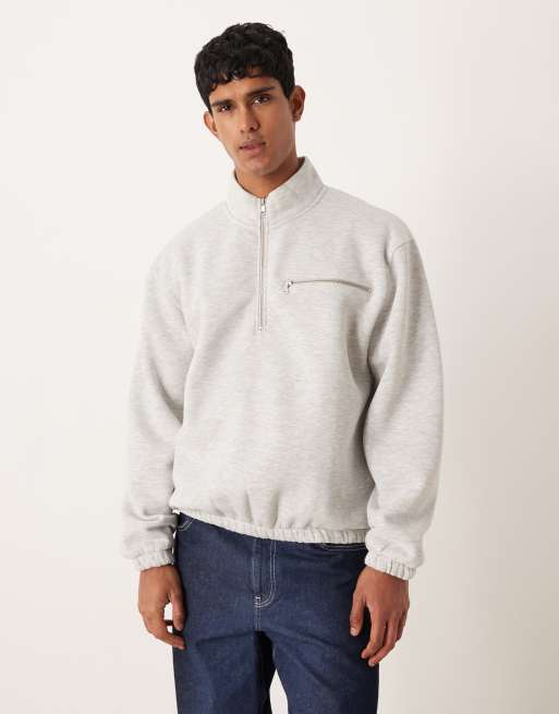 Sudadera blanco jaspeado con cremallera corta de ASOS DESIGN