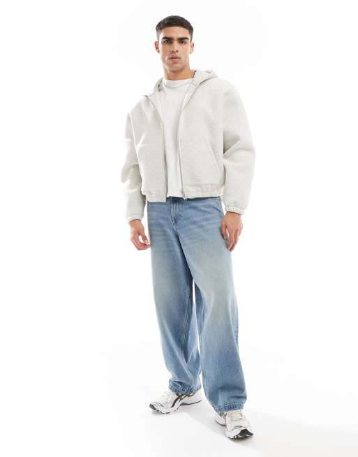 Sudadera blanco jaspeado extragrande con capucha y cremallera de tejido grueso efecto neopreno de ASOS DESIGN, 2 de 4