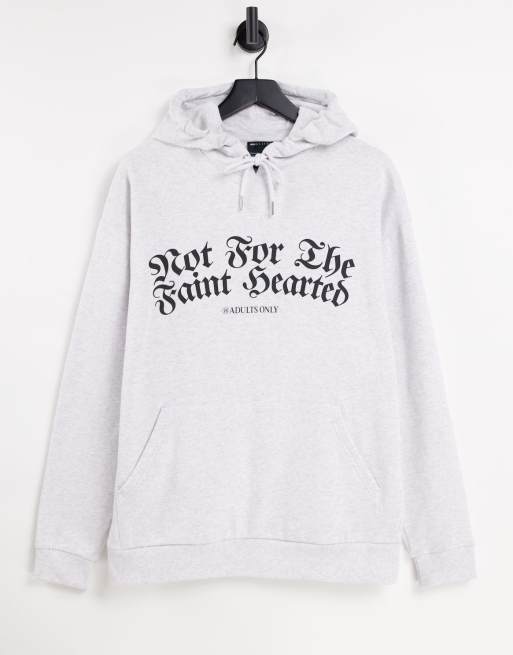Sudadera blanco jaspeado extragrande con capucha y estampado de tipografía gótica de ASOS DESIGN