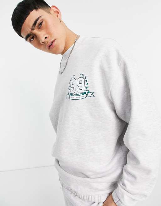 Sudadera blanco jaspeado extragrande con logo estampado en el pecho de ASOS DESIGN (parte de un conjunto)