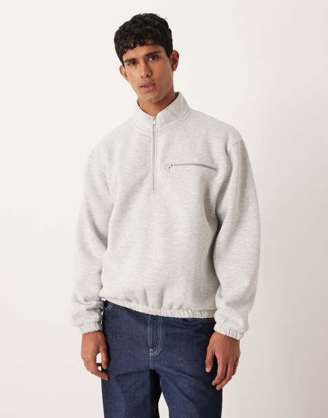 Sudadera blanco jaspeado holgada con cremallera corta de ASOS DESIGN - view 1