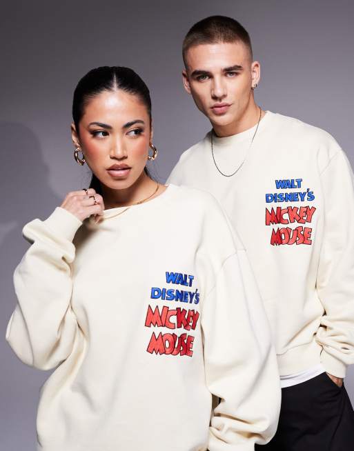 Sudadera blanco jaspeado unisex de corte cuadrado extragrande con estampado de Mickey y Minnie Mouse de Disney de ASOS DESIGN, 4 de 4