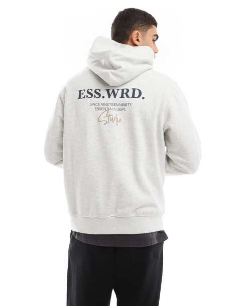 Sudadera blanco melange ultragrande con capucha y estampado "Studio" en la espalda de tejido grueso de 400 g/m2 de Jack & Jones - view 1