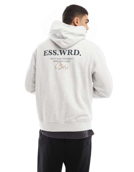 Sudadera blanco melange ultragrande con capucha y estampado 