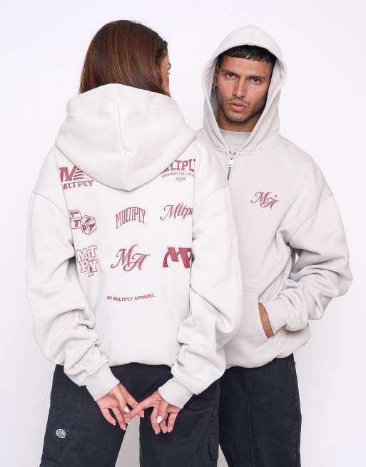 Sudadera blanco paloma extragrande con capucha y cremallera Competition de Multiply Apparel