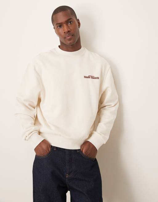 Sudadera blanco tofu de corte cuadrado con estampado en el pecho y la espalda de ASOS DESIGN, 2 de 4