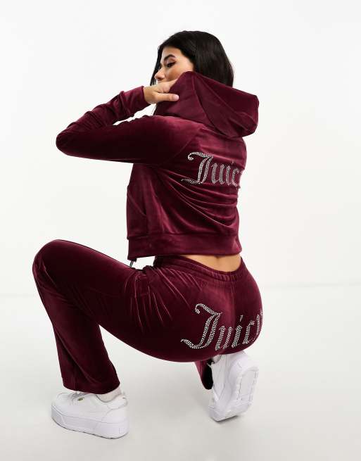 Sudadera burdeos con capucha y cremallera de velour de Juicy Couture (parte de un conjunto)